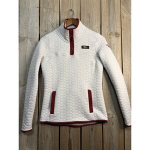 Moosejaw‎ Mountaineering Womens Quilted Snap Pullover Jacket Gray Burgundy Small